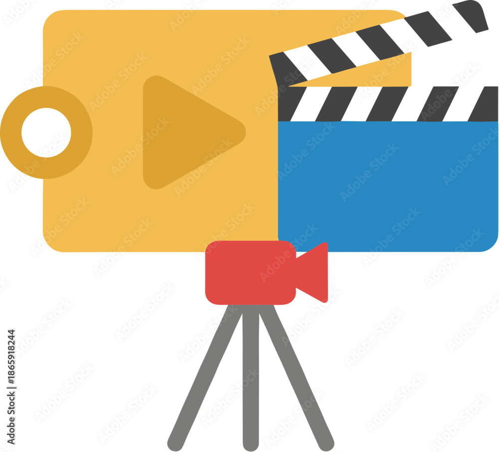 Obraz premium Simple Flat Style Digital Movie Making Process Illustration Icon