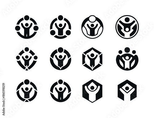 Poverty Alleviation Icons. poverty alleviation. Icon set. Set Logo of poverty alleviation: community circle of support. harmonious logo variations of the same
