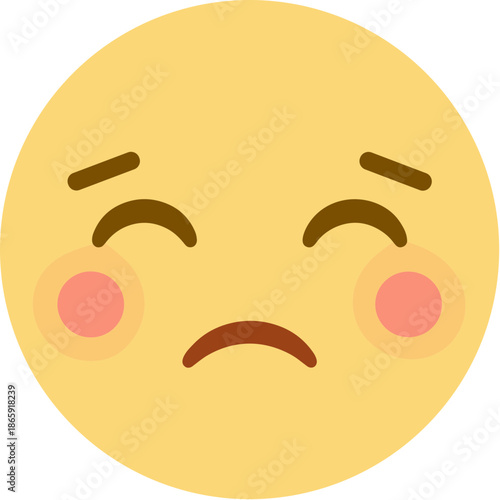 Simple Flat Yellow Sad Face Emoticon with Blush Illustration Graphic
