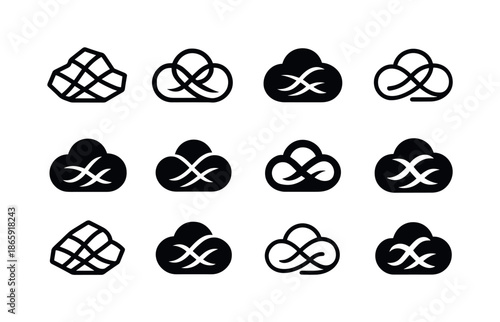 Interstellar Cloud Logos. Interstellar clouds. Icon set. Set Logo of interstellar clouds: cloud-filament strands. harmonious logo variations of the same