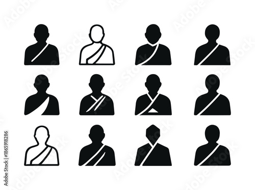 Religious Attire Icons. Religious attire and traditional clothing. Icon set. Set Logo of Religious attire and traditional clothing: Buddhist monk robe.