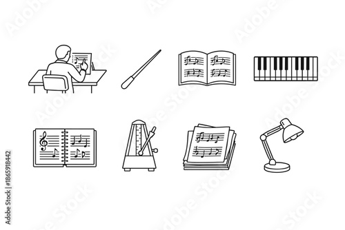 Music composition tools and symbols illustration set