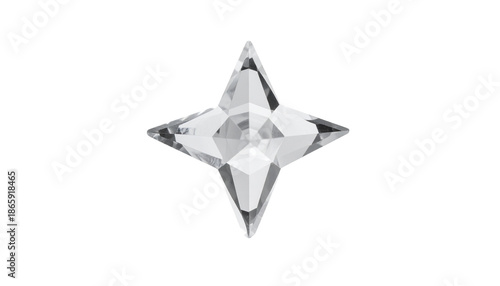Sparkling, symmetrical, four-pointed crystal, isolated on a black backdrop