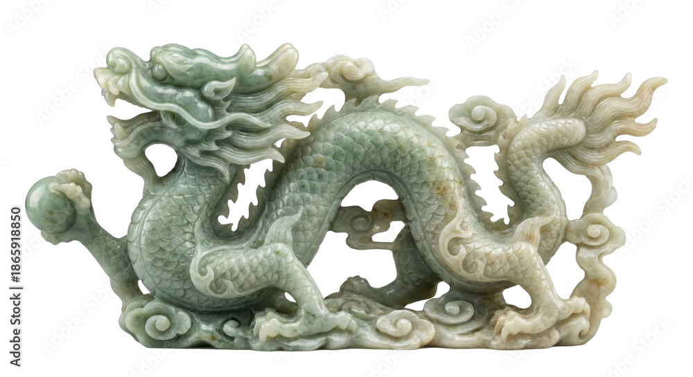 Fototapeta premium 3d rendering traditional chinese green jade dragon statue isolated on white background.