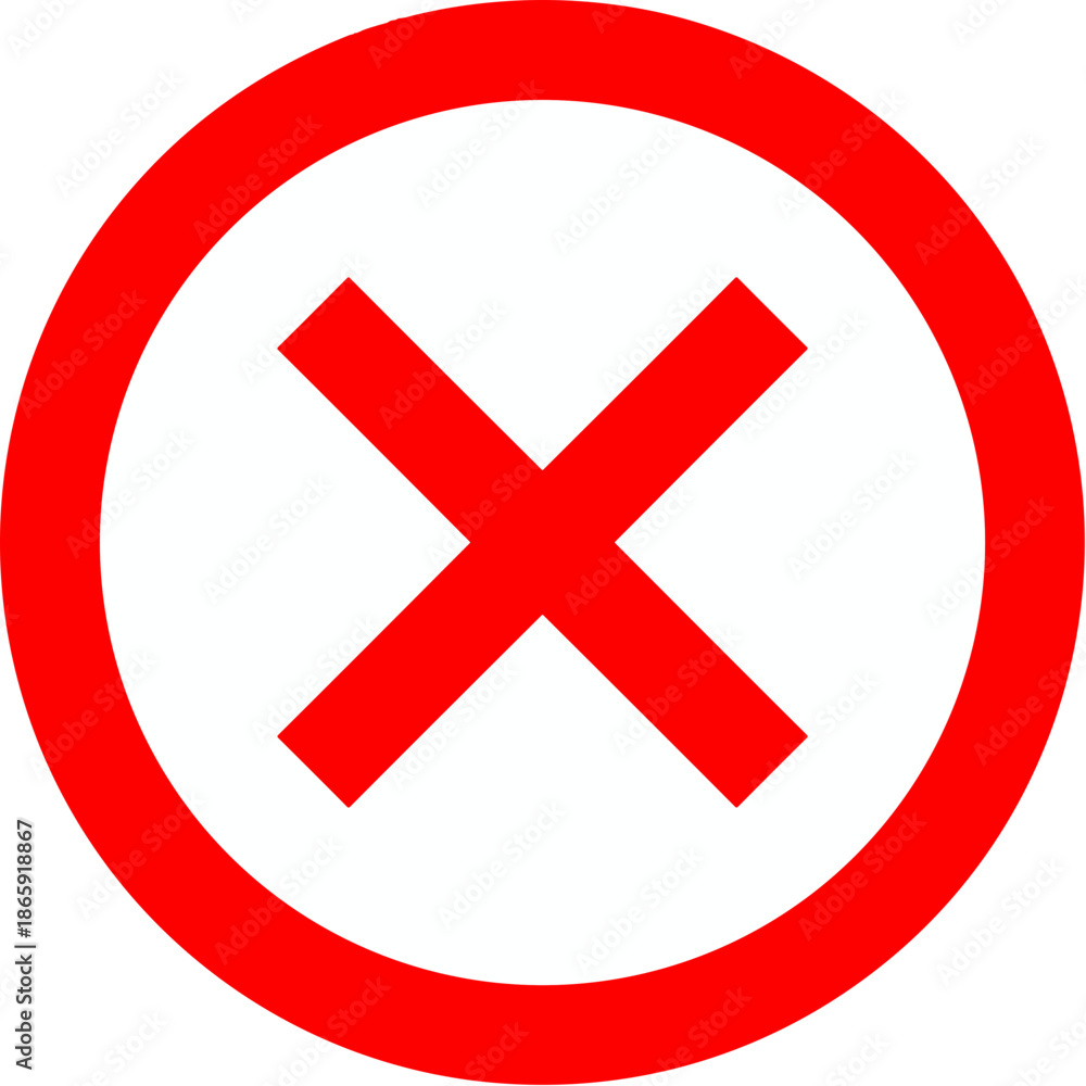 Fototapeta premium Simple Bold Red Circle Cross Mark Symbol Graphic Icon