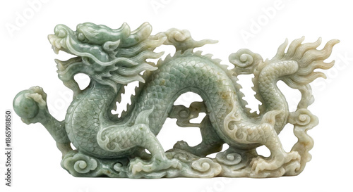 3d rendering traditional chinese green jade dragon statue isolated on white background.
