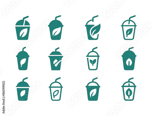 Healthy Lifestyle Icons. Healthy lifestyle. Icon set. Set Logo of healthy lifestyle: smoothie cup. harmonious logo variations of the same emblematic concept,