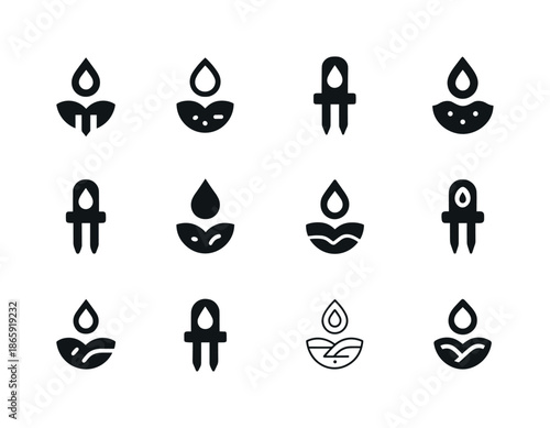 Irrigation Logo Variations. irrigation system. Icon set. Set Logo of irrigation system: soil moisture sensor. harmonious logo variations of the same emblematic