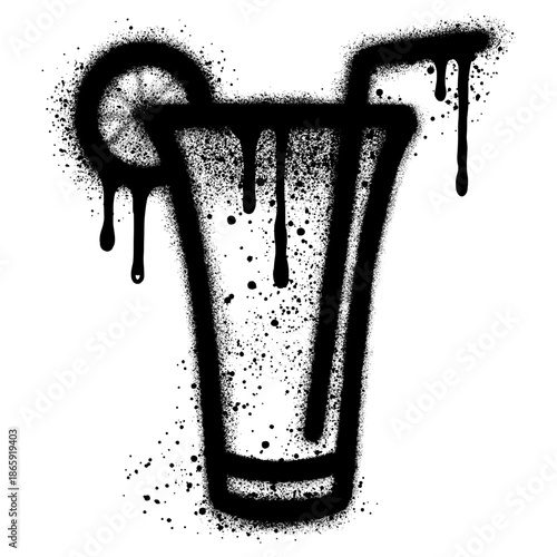 Cocktail in a glass with a straw and lemon in graffiti style, long island iced tea.