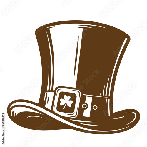 st patricks day hat with shamrock buckle and brown color  traditional irish top hat