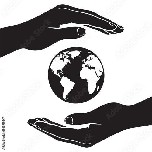 Silhouette of Two Hands Holding a Globe Symbolizing Global Unity, Environmental Responsibility, and Sustainability