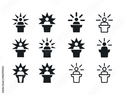 Motivational Event Logos. Inspiring speeches or talks in motivational events. Icon set. Set Logo of inspiring speeches or talks in motivational events: