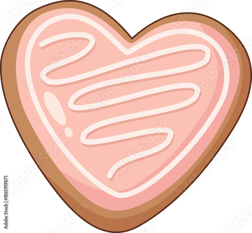 Cute Heart Shaped Cookie with Pink Icing and White Swirl Frosting Illustration for Valentine's Day