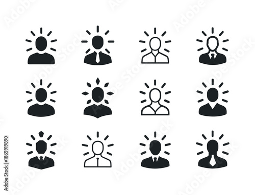 Integrity Leadership Icons. Integrity in Leadership. Icon set. Set Logo of Integrity in Leadership: leader with glowing aura. harmonious logo variations of the