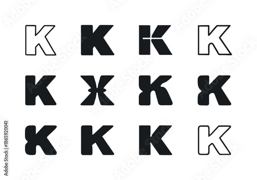 Kinetic Typography Icons. Kinetic Typography. Icon set. Set Logo of Kinetic Typography: layered overlapping letters. harmonious logo variations of the same