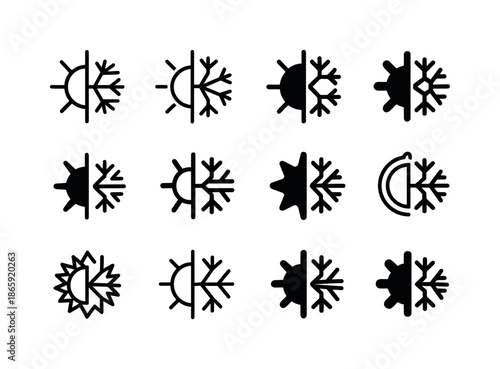 Thermostat Logo Variations. Adjusting the thermostat. Icon set. Set Logo of Thermostat adjustment: sun and snowflake. harmonious logo variations of the same