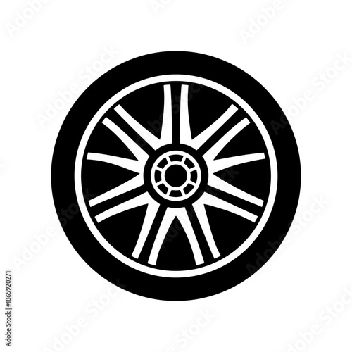 Automotive Wheel Tire Flat Vector Icon on White.