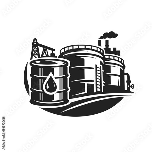 Oil Refinery and Storage Tanks Icon, Industrial Energy