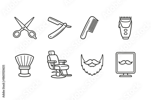 Barber tools icons set including scissors and razor