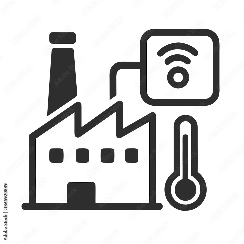 Obraz premium Smart Factory Monitoring Icon with IoT and Temperature
