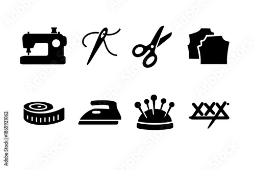 Sewing and tailoring icons collection including sewing machine and scissors