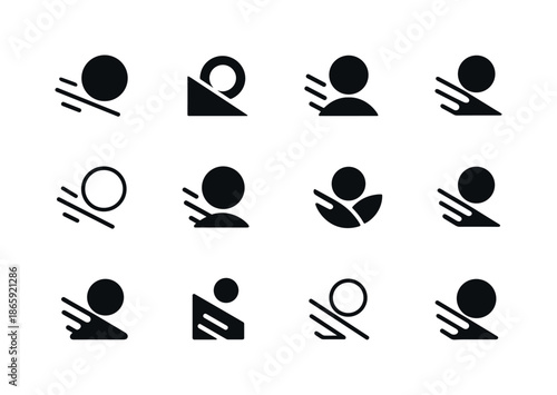 Rolling Hill Logos. Rolling down the hill. Icon set. Set Logo of rolling down the hill: bouncing motion lines. harmonious logo variations of the same