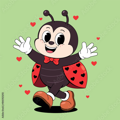 Cartoon Ladybug with Hearts