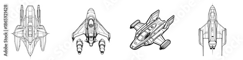 Elegant Line Art of a Stylish Spaceship