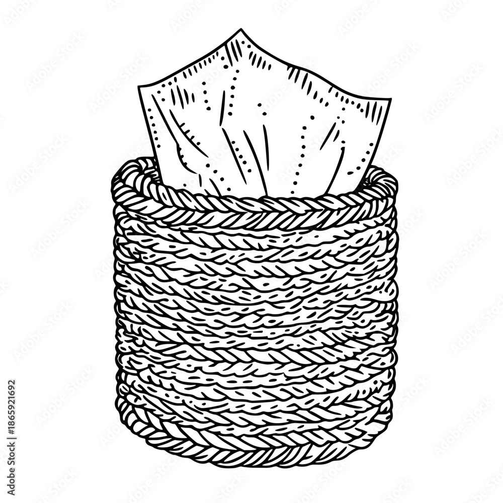 Obraz premium Handcrafted Rope Tissue Holder - Aesthetic Functional Wall Decoration | Clean, isolated vector art for creative projects.