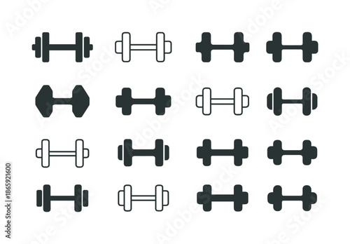Healthy Lifestyle Icons. Healthy lifestyle. Icon set. Set Logo of healthy lifestyle: dumbbell pair. harmonious logo variations of the same emblematic concept,