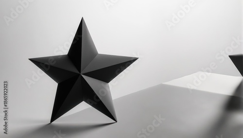 Geometric black star casting a shadow on a white, angled surface