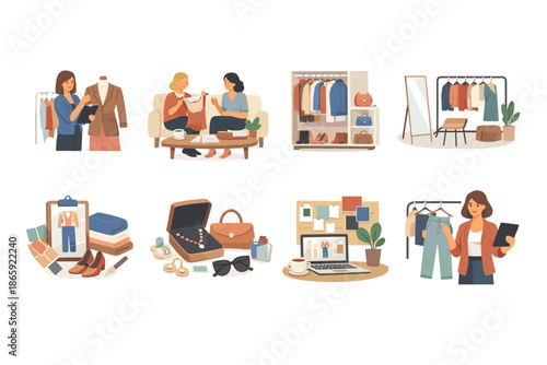 Fashion consulting and wardrobe planning concept illustration