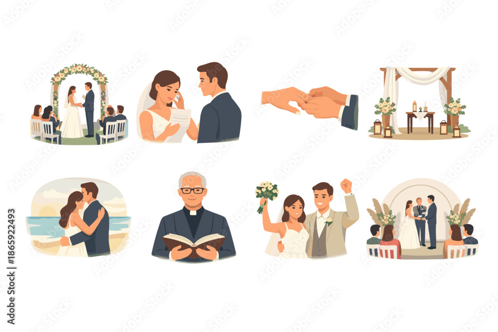 Fototapeta premium Romantic wedding ceremony illustrations with various scenes