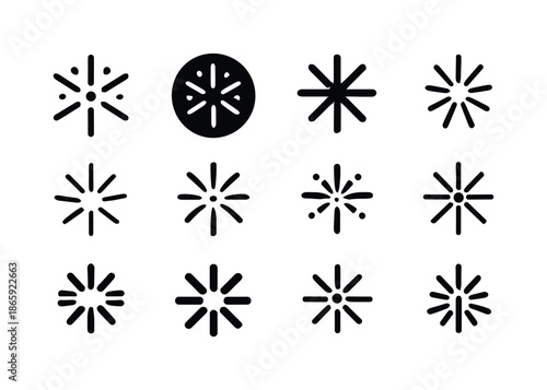 Joyful Firework Icons. Joy. Icon set. Set Logo of Joy: Sparkling Firework Icon. harmonious logo variations of the same emblematic concept, each with different