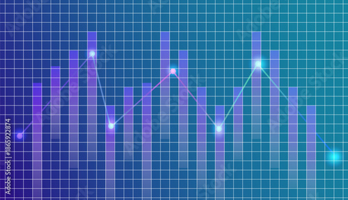 Vibrant digital graph with grid background, showcasing fluctuating data points connected by glowing line