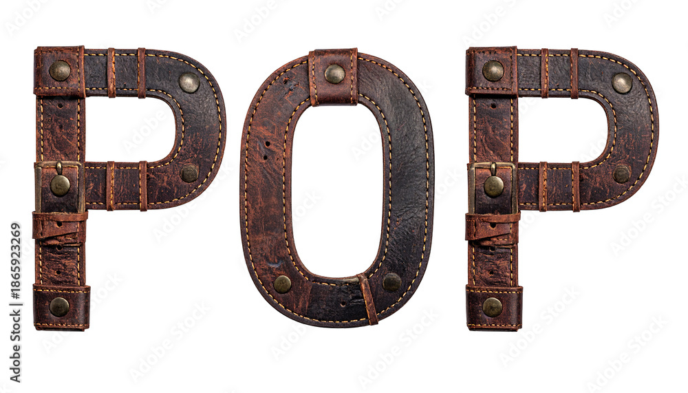 custom made wallpaper toronto digitalBrown leather word "POP" made from studded straps on a stark black background