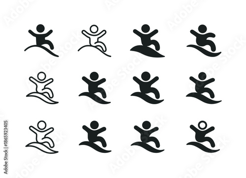 Hillside Emblem Variations. Rolling down the hill. Icon set. Set Logo of rolling down the hill: hill curve. harmonious logo variations of the same emblematic