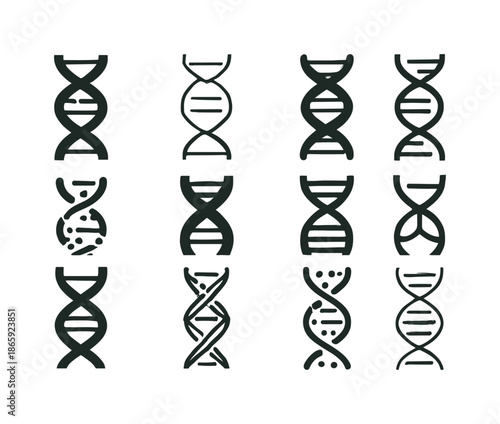 DNA Logo Variations. DNA. Icon set. Set Logo of DNA: genetic code ladder. harmonious logo variations of the same emblematic concept, each with different