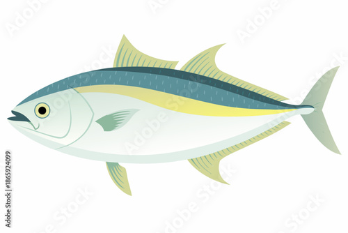 A detailed illustration depicting a bluefin tuna swimming sideways