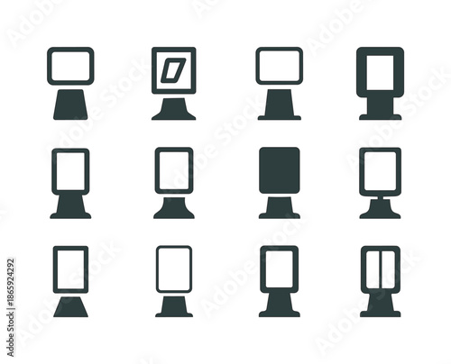 Digital Signage Icons. Digital signage. Icon set. Set Logo of digital signage: digital advertising totem. harmonious logo variations of the same emblematic