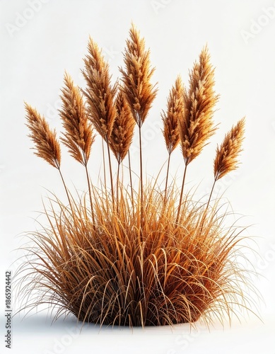 Golden ornamental grass tuft on white backdrop