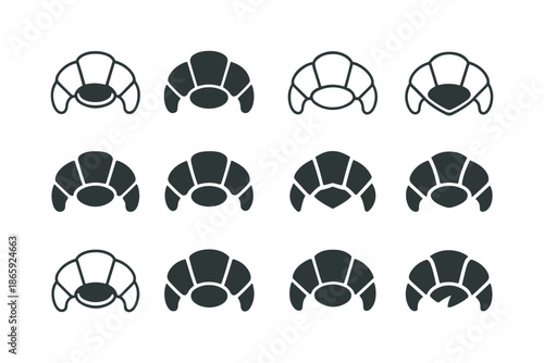 Stuffed Croissant Logos. With fillings. Icon set. Set Logo of with fillings: stuffed croissant. harmonious logo variations of the same emblematic concept, each