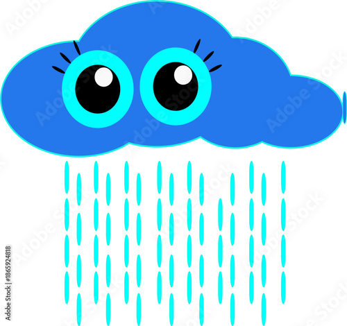 Adorable rainy cloud character with expressive eyes flat vector weather design.