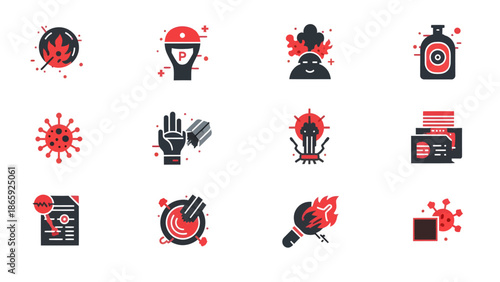 Cyber Threat and Digital Attack Icon Set, Malware Virus and System Security Vector