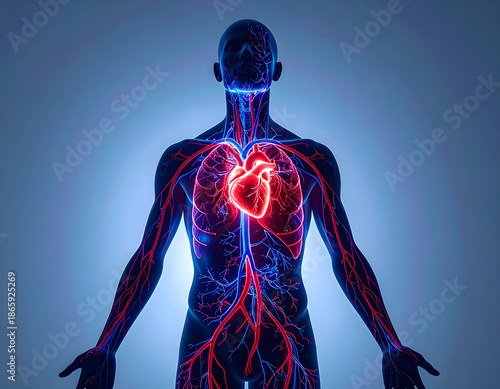 Anatomy of the circulatory system highlighting the heart and blood vessels