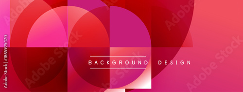 Abstract geometric shapes overlap, creating vibrant pink, red gradients. Text reads background design centered within composition.