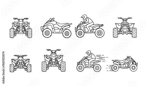 Sport quad bike outline vector icons set for web and app design, minimal line art illustration