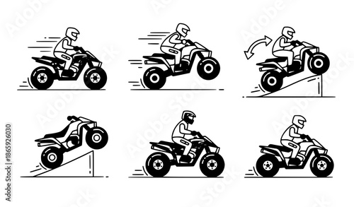 Cartoon sport quad bike vector icon set for kids, digital and print illustrations