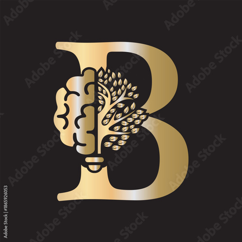 Brain Tree Logo  combine with letter B vector template