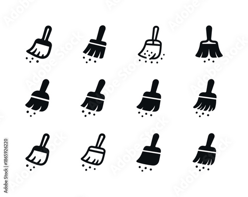 Dust Icon Variations. Dust. Icon set. Set Logo of Dust: dust brush sweeping tiny particles. harmonious logo variations of the same emblematic concept, each